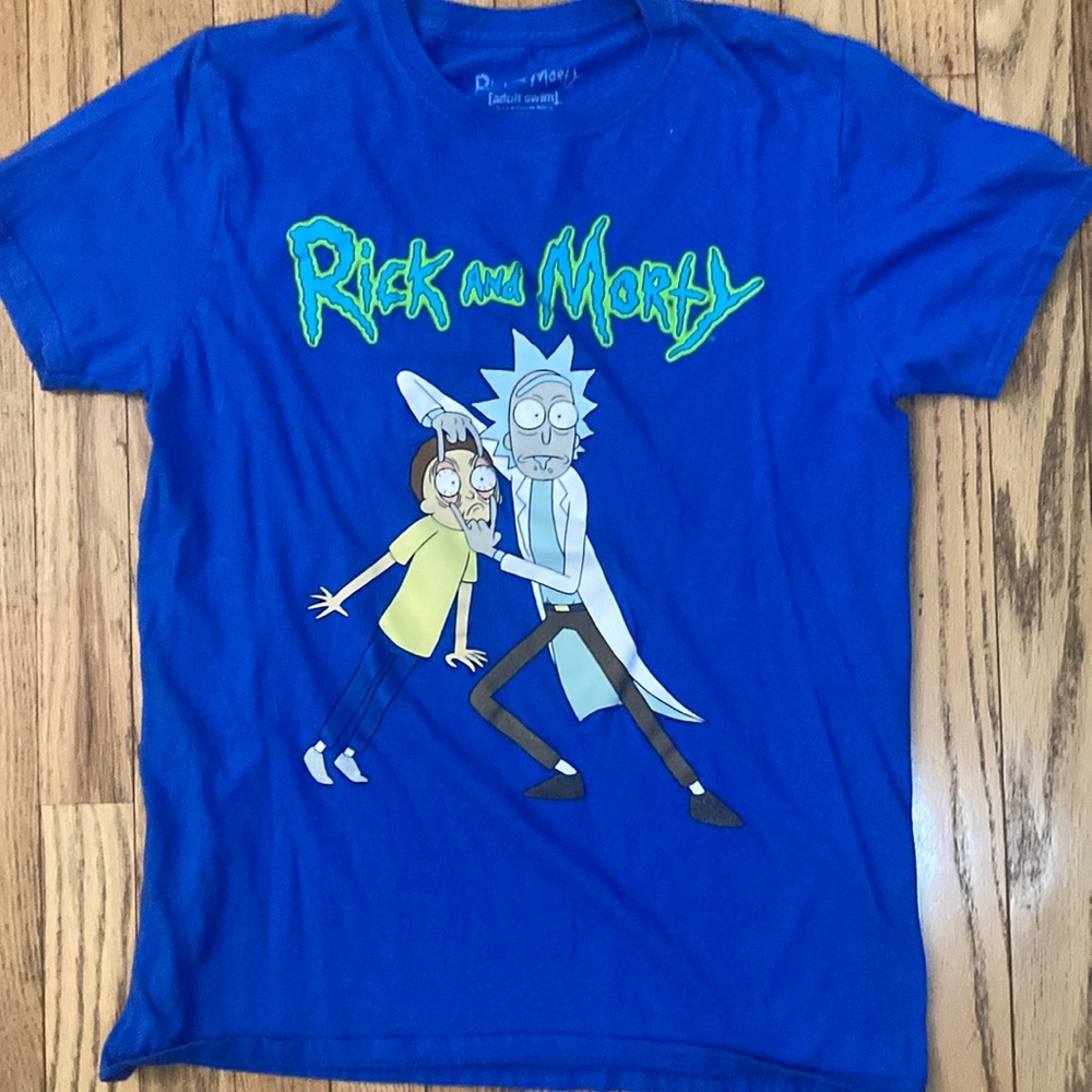 Mens Blue Rick and Morty Adult Swim T Shirt - Medium